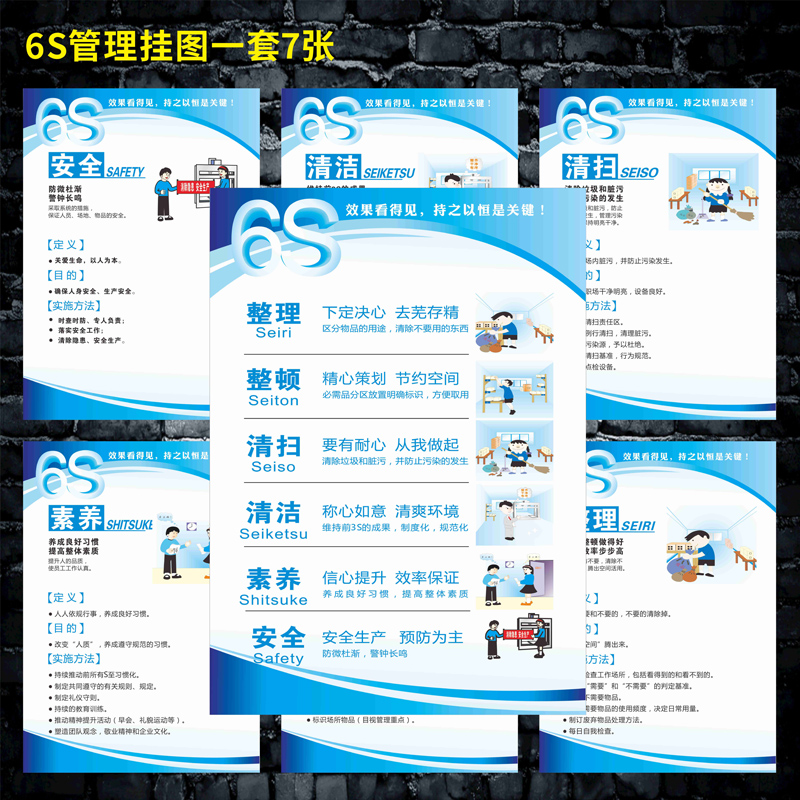 极速5S6S7S8S9S挂图展板质量管理标语L海报企业工厂车间办公室宣