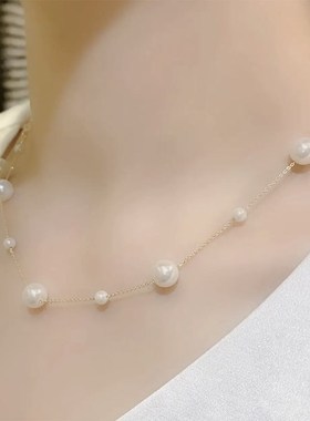 速发2023年新款潮满天星珍珠项链女轻奢小众钛钢锁骨链可调节流苏