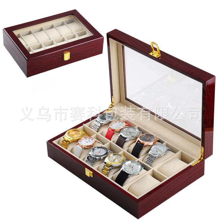 厂家现货12位钢琴漆手表盒木质手表盒高光烤漆手表收纳盒箱子