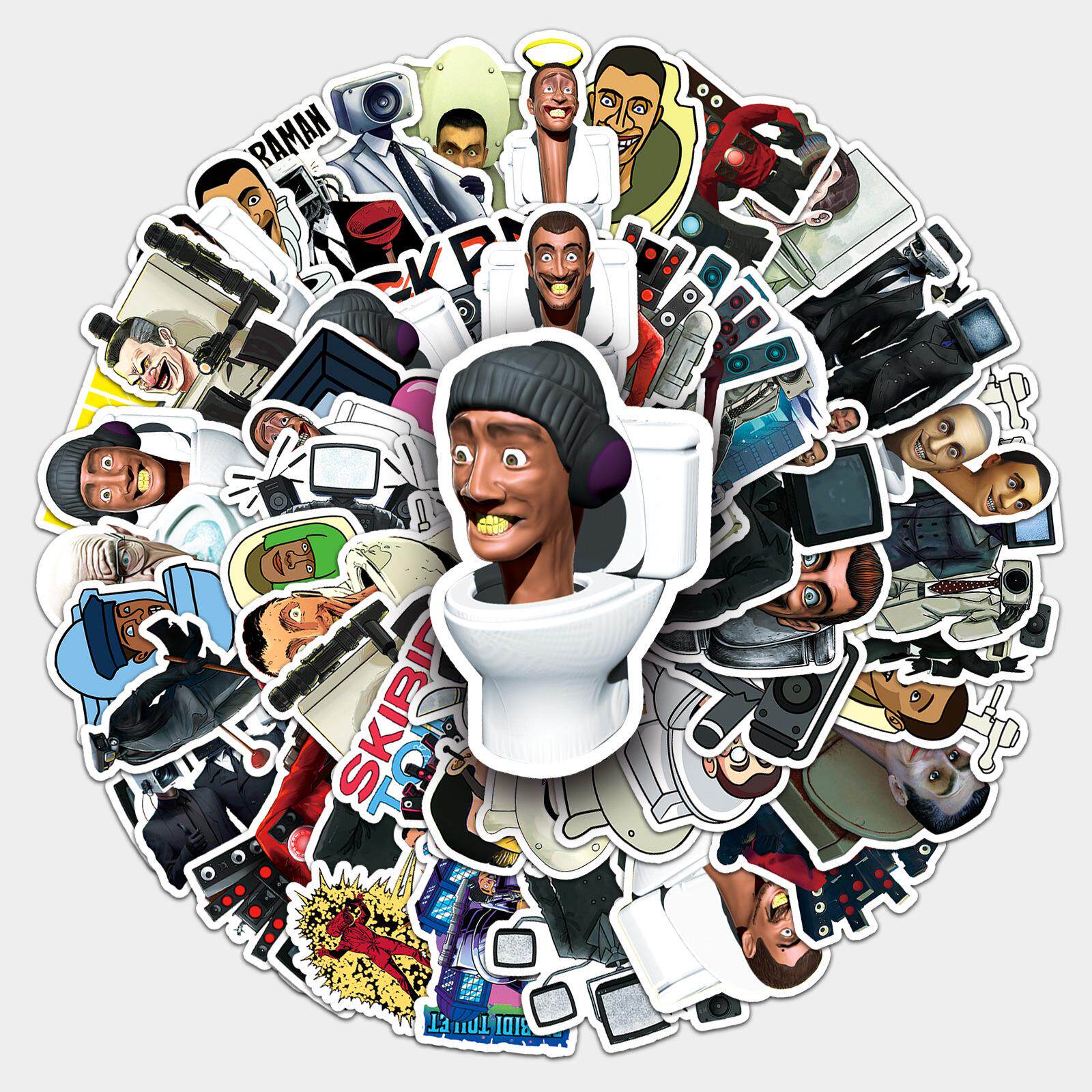 60张马桶人和监控人个性跨境热卖游戏装饰笔记本滑板行李箱贴纸