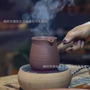 家用养生泡花茶白茶壶月牙公杯 侧把煮茶壶隔茶一体红泥电陶炉套装