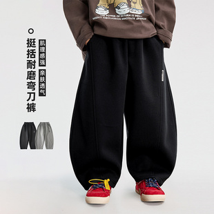 男童加绒弯刀裤子运动裤卫裤2025秋冬新款儿童加绒加厚保暖休闲裤