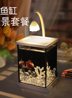 超白斗鱼缸造景套餐泰斗专用桌面迷你缸简约创意LED小夜灯高级感
