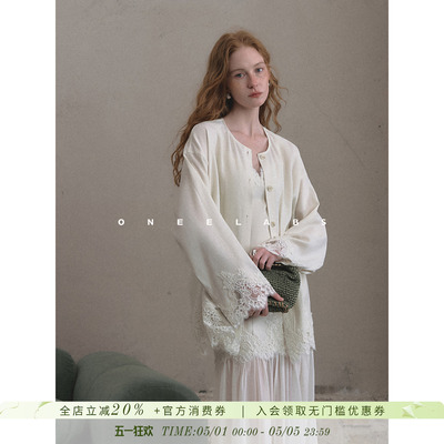 ONEELABS原创品牌 重工绣花白色亚麻衬衫上衣女春季宽松气质外套