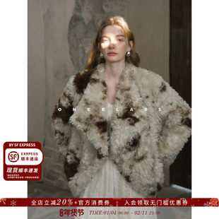 ONEELABS原创品牌 轻奢撞色环保卷毛皮草女宽松大翻领毛毛外套冬