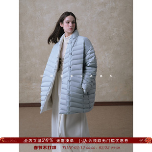 ONEELABS原创品牌 可双面穿 内里90白鸭绒 蓝白色轻薄排骨羽绒服