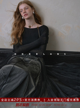 ONEELABS原创品牌 100%精纺羊毛纱线 黑色针织衫上衣女秋冬打底衫
