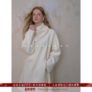 ONEELABS原创品牌 黑白两色 极简高级肌理感廓版围巾式毛呢上衣女