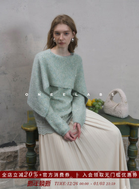 ONEELABS原创品牌 镂空绣花边 轻奢细闪氛围感毛衣女秋冬针织上衣