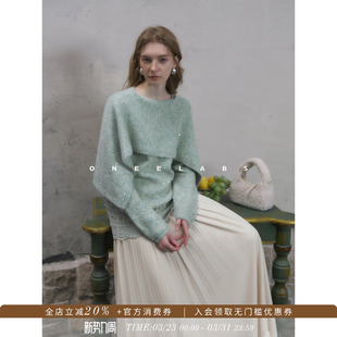 ONEELABS原创品牌 早春轻奢细闪氛围感毛衣女针织上衣 镂空绣花边