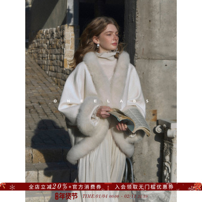 ONEELABS原创品牌 真狐狸毛领 内里100羊毛夹棉 轻奢贵气毛呢外套