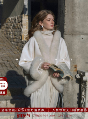 ONEELABS原创品牌 真狐狸毛领 内里100羊毛夹棉 轻奢贵气毛呢外套