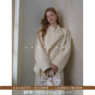 全羊毛别致双面呢荡领短款 造型 毛呢大衣 围裹式 ONEELABS原创品牌
