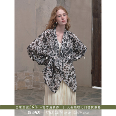 ONEELABS原创品牌 老钱气质压褶印花衬衫上衣女春季宽松豹纹外套