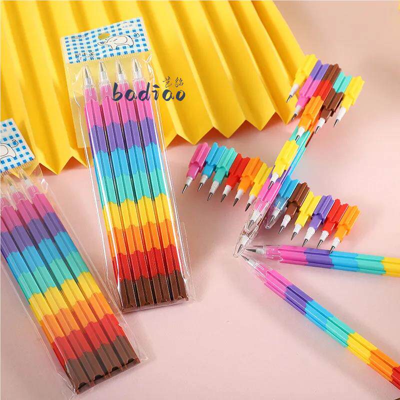 积木拼装彩虹铅笔拼插自动铅笔韩国创意儿童小学生用组装文具包邮