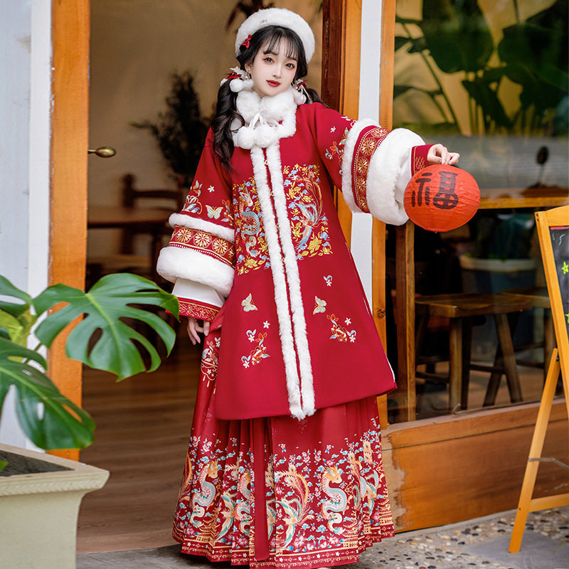 金蛇纳福原创明制汉服女2024新款秋冬季加绒厚长衫马面裙云肩古装,女装/女士精品,汉服套装,淘宝优惠券,粉丝福利购,淘宝优惠卷