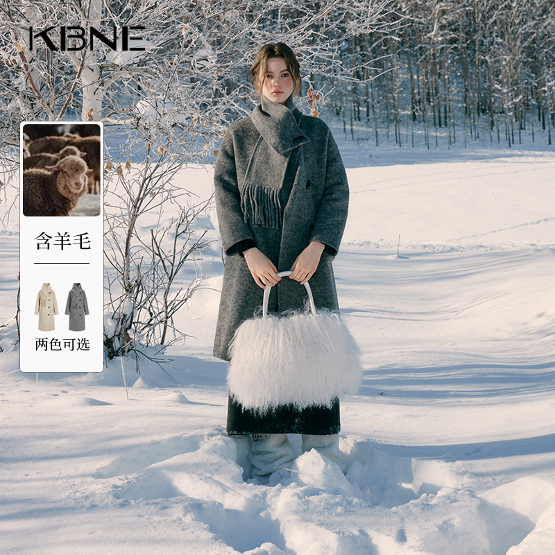 KBNE灰色牛角扣毛呢外套羊毛呢子大衣2025新款小个子气质秋冬女装