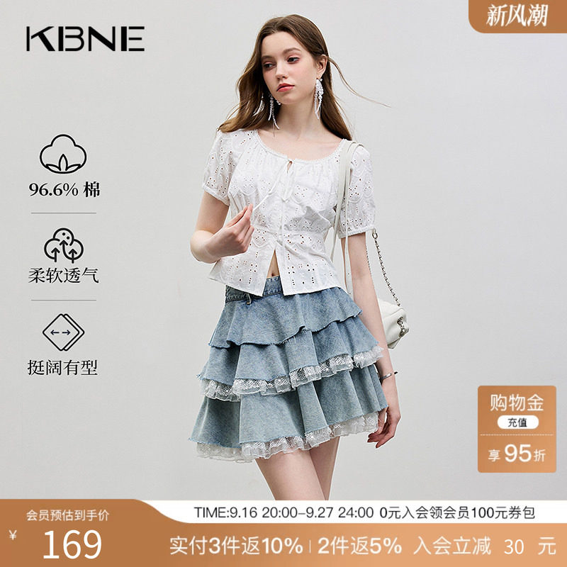 KBNE镂空短袖女装白色方领泡泡袖小衫雪纺衫2025夏季新款衬衫上衣图片