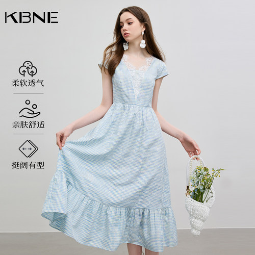 【廖廖粉丝专属】KBNE蓝色欧若风蕾丝V领连衣裙
