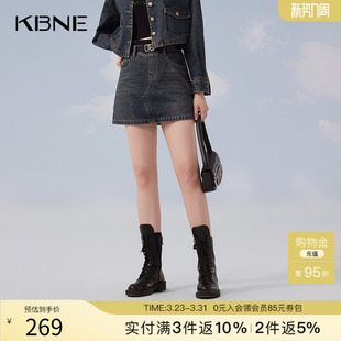 学院风通勤短裙女 新款 KBNE深蓝色水洗牛仔短裤 气质半身裙女25秋季