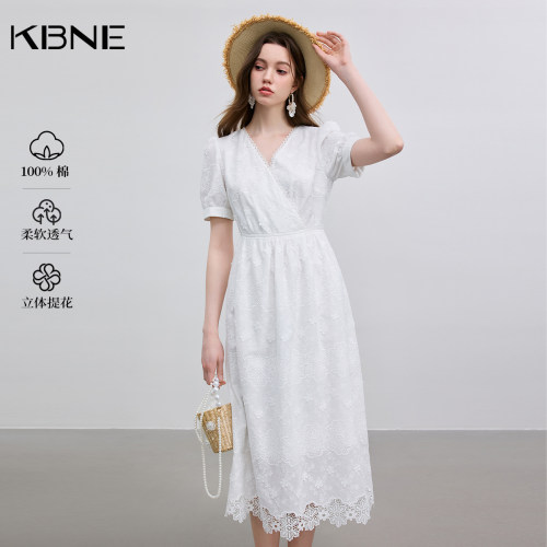 【廖廖粉丝专属】KBNE连衣裙女白色镂空蕾丝漂亮裙