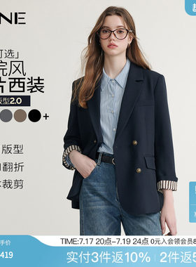 KBNE藏青色休闲西装外套女装2026春季新款长袖西服小个子上衣气质