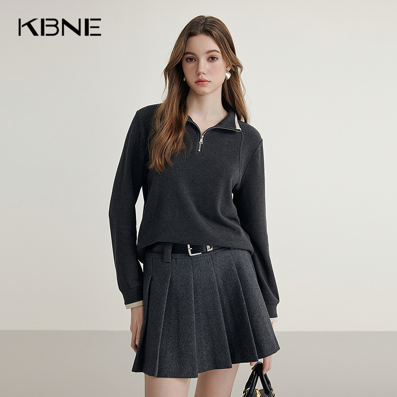 灰色加厚长袖t恤内搭修身半高领打底衫KBNE春秋冬新款气质上衣女