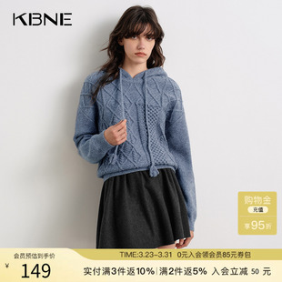 新款 KBNE高级感宽松长袖 2025冬季 女装 套头针织上衣 抽绳连帽针织衫