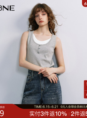 KBNE灰色针织背心吊带女2025秋季新款灰白拼接小个子百搭上衣女