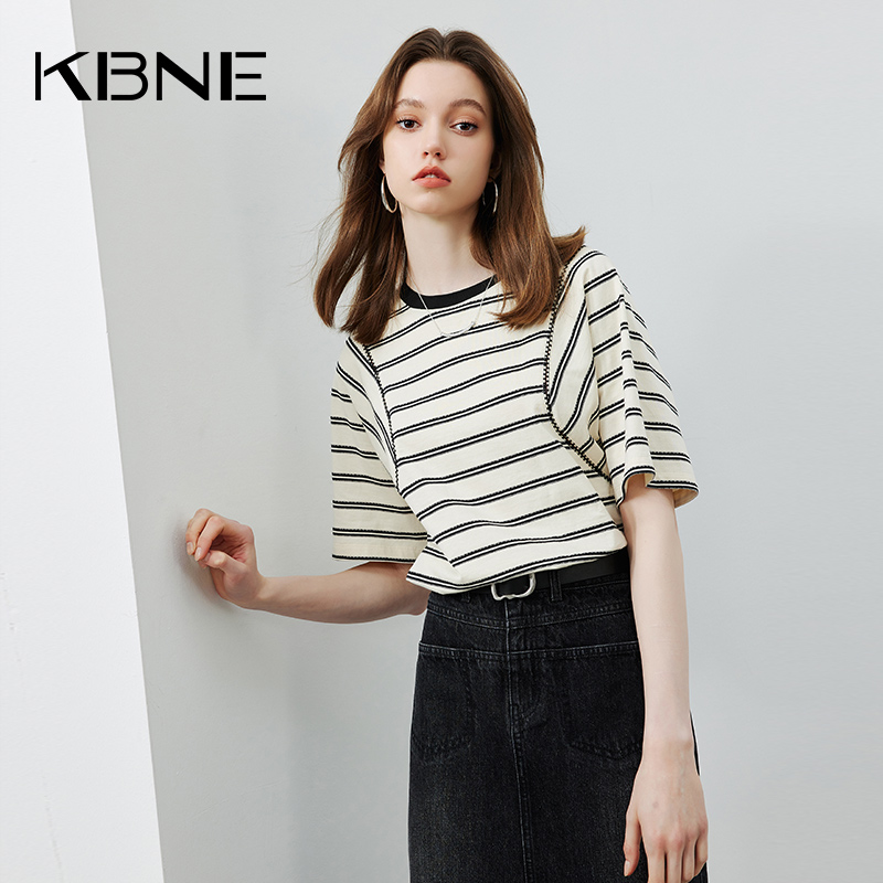 圆领+拼接+条纹