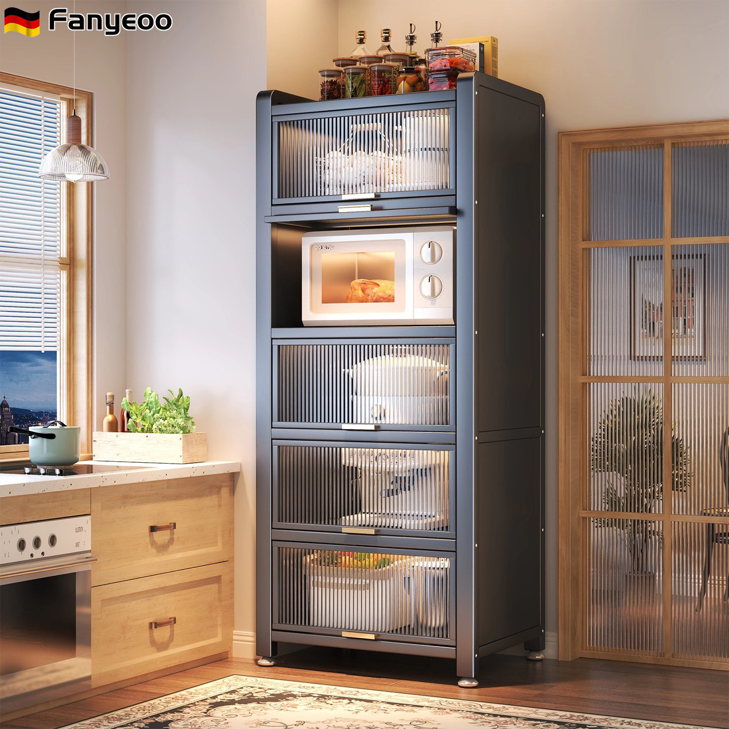 德国厨房多层储物夹缝置物架柜冰箱侧面收纳柜带门橱柜防尘餐边柜