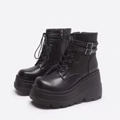 platform boots wedge women shoes女防水台圆头厚底短筒靴女鞋