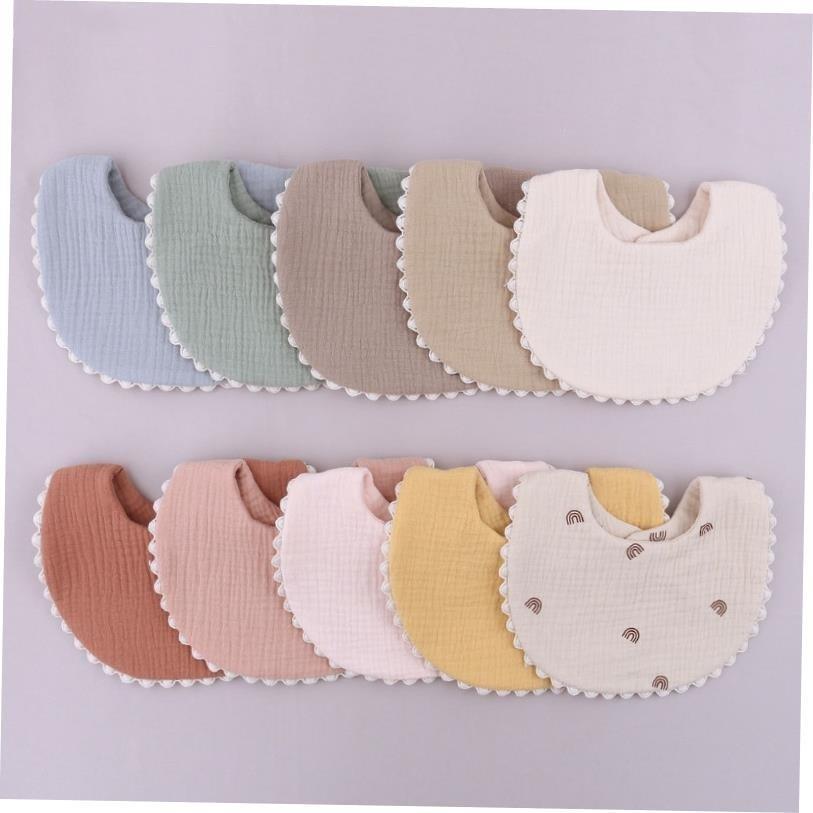 Cotton Gause Baby Bibs Solid Color Absorbent Baby Tassel Bib