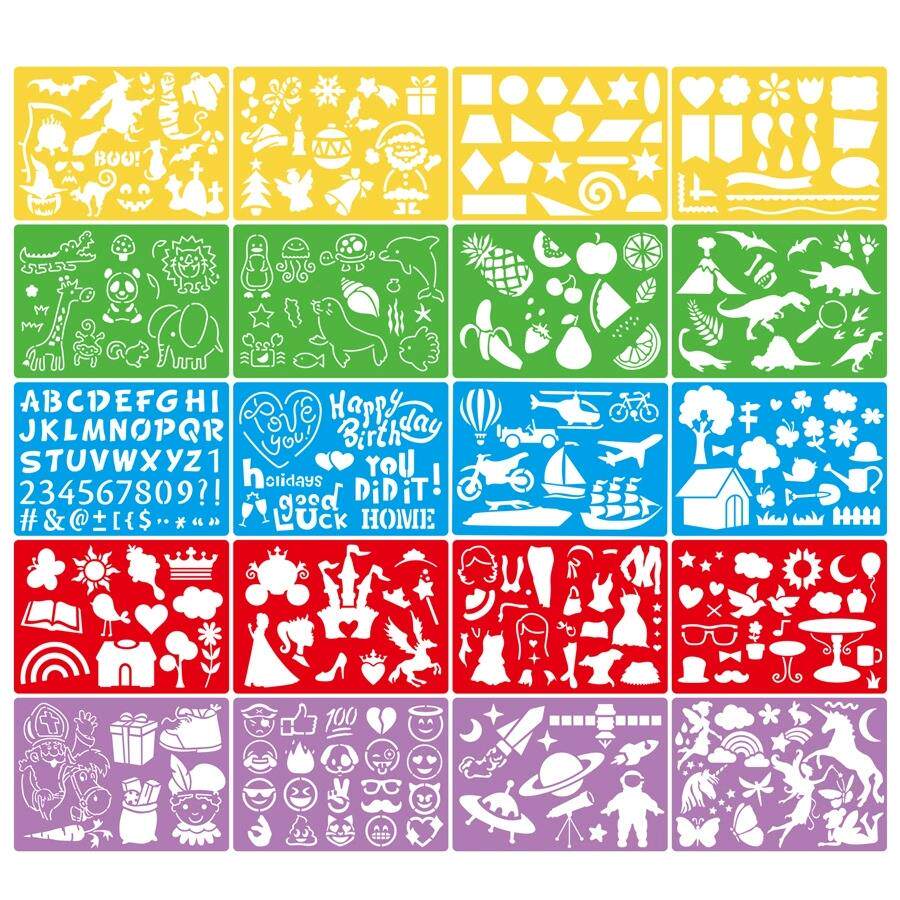 20Pcs Drawing Painting Stencils Set for Kid Plastic Template - 实物图
