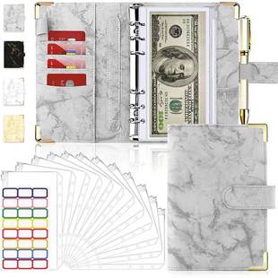 A6 PU Leather Marble Notebook Binder Budget Planner Money Or