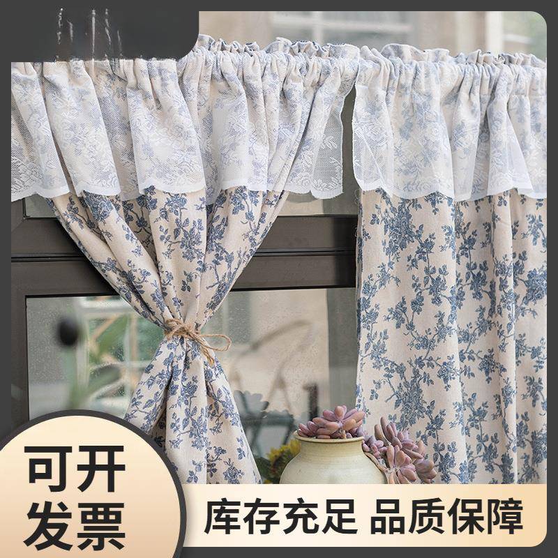 田289园半遮光半帘门帘蕾丝成窗品帘隔半截帘小窗帘断免打安孔装