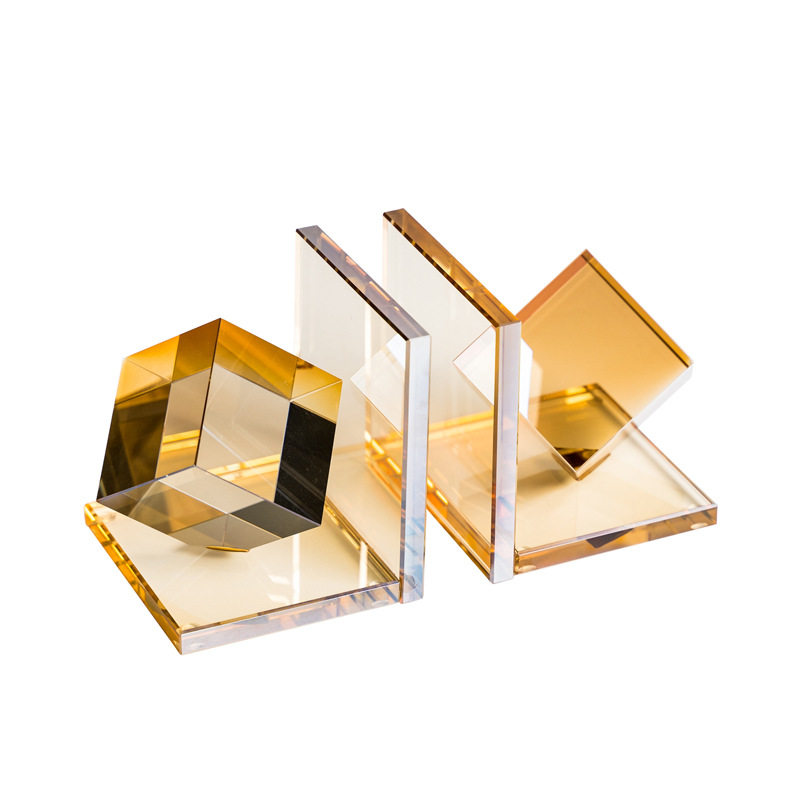 简约现代轻奢琥珀色水晶书档书靠软装摆件书房书架样板间装饰品