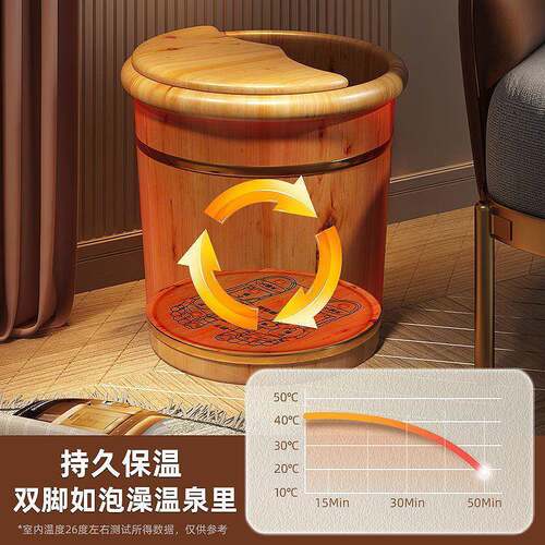 香柏木273足浴桶脚盖泡脚桶洗盆木桶泡脚有专用过桶小腿轮子家用泡脚