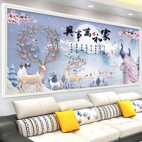 205新2款字绣家和万事兴雀线绣十风景挂画客厅手工刺绣孔麋鹿FWT