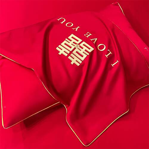 跨床境亲肤棉欧式刺绣婚床包笠加套大床单OLD1014四件大红被罩厂