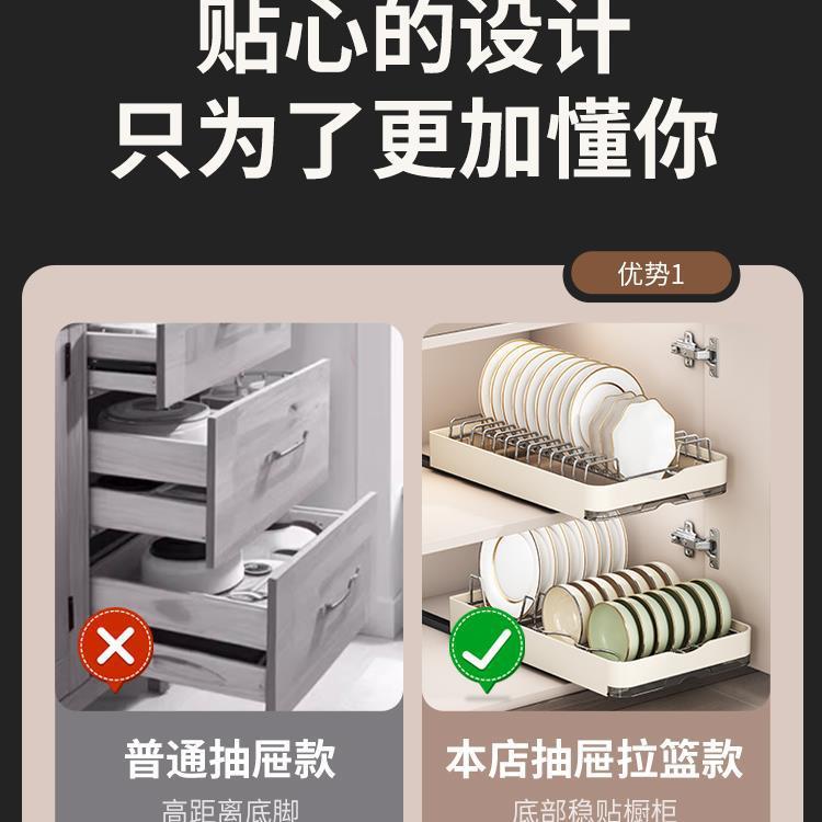 不锈钢柜内碗碗盘架可伸缩拉篮厨房台面架沥橱水架抽拉F98SJ5H7碗
