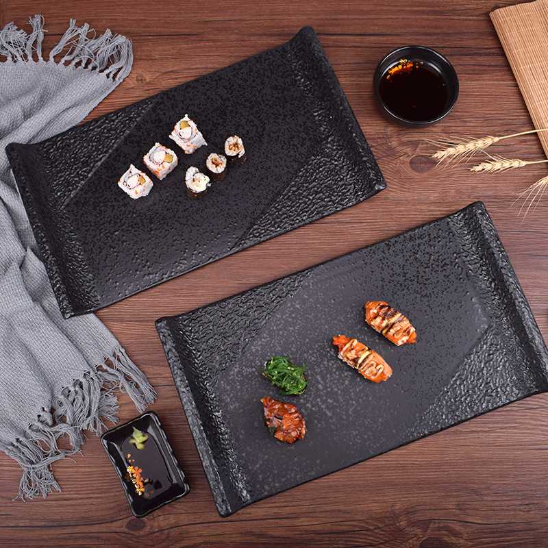 日式陶瓷餐具商用长方盘寿司盘平板盘子创意复古摆盘书盘托盘