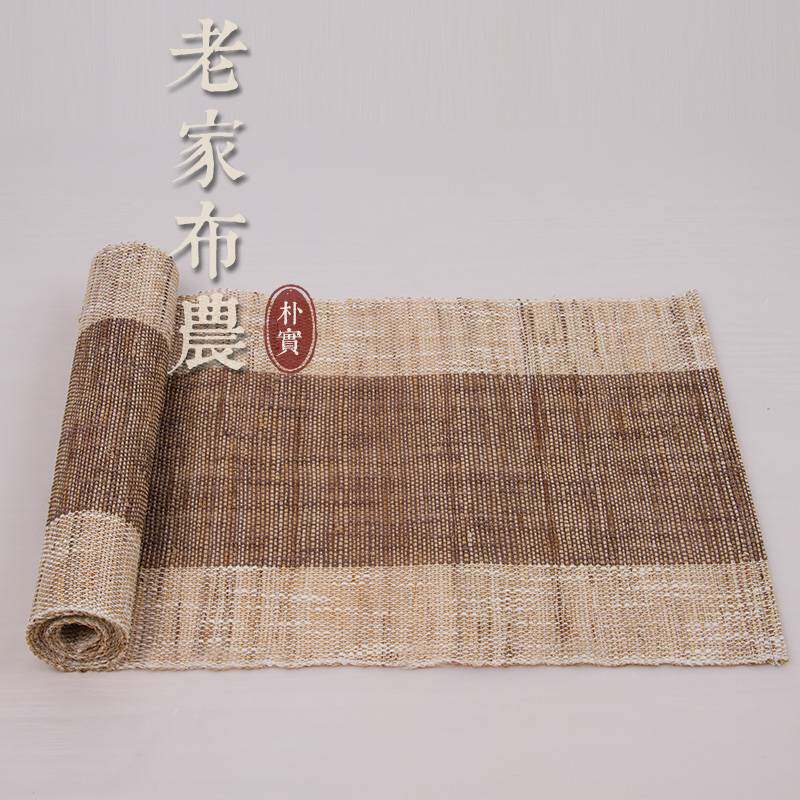 日式素咖色苎麻桌旗 双面茶道茶席茶垫 中式布艺棉麻桌布茶几茶云