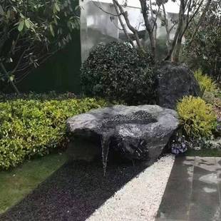 日式 庭院黑山石水钵流水户外水池别墅花园青石中国黑水槽石盆造景