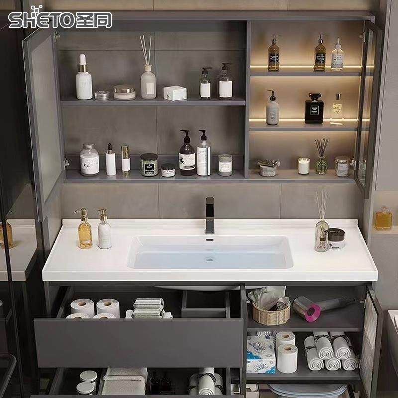 同合轻智能陶瓷一体盆浴圣室柜卫生间奢洗手台柜98组洗脸池洗漱台