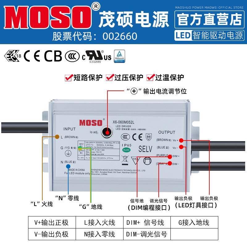 茂硕电ZEF源X6-0灯060M052L恒流防水隧道路L灯ED可调开关电源6W