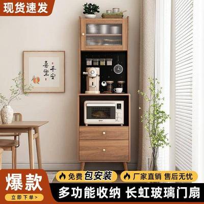 餐边柜一体靠箱墙厨房窄储物柜简多用小户型烤微约波炉茶碗水OJH