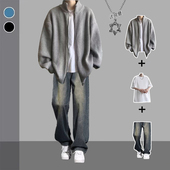 毛衣套装 男士 秋冬季 立领开衫 潮牌高级感针织外套痞帅气搭配一套装