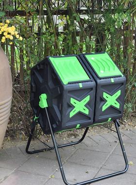 跨境出口堆肥箱美式花园产品双仓大仓门出肥 翻转式堆肥桶compost