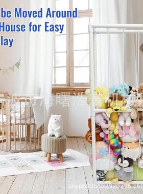 填充动物储物架收纳创意毛绒带底部网储物笼用于玩偶房间白色大号